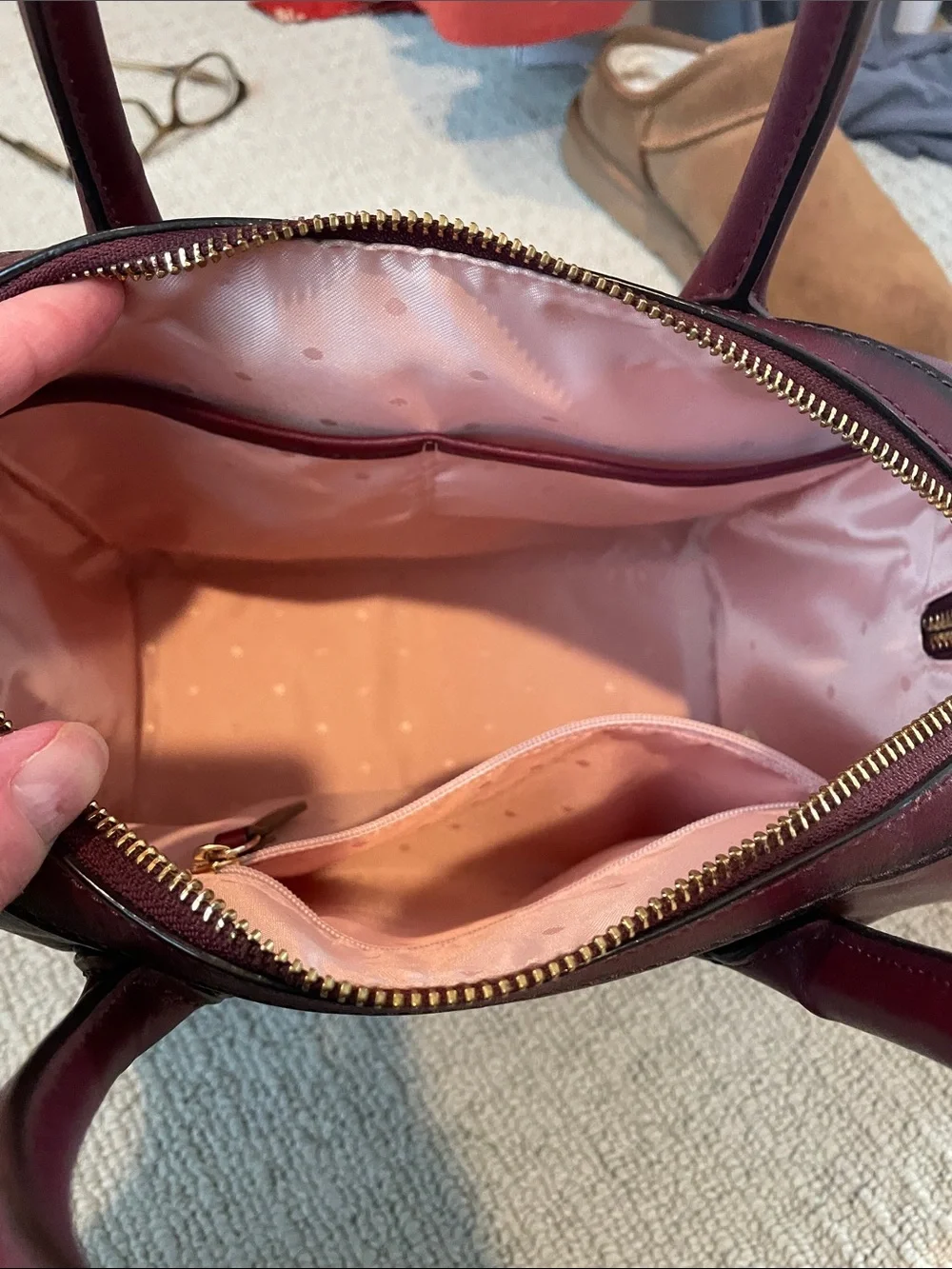 kate spade Burgundy Leather Top-Handle Satchel with Tassel
